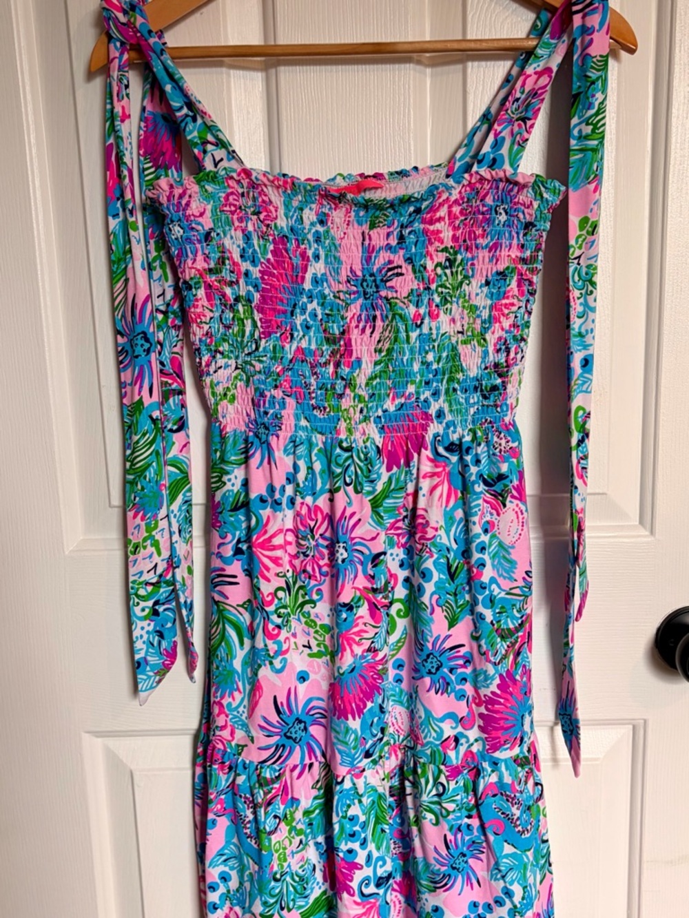 Lilly Pulitzer Pink, Blue & Green Floral Smocked Sundress